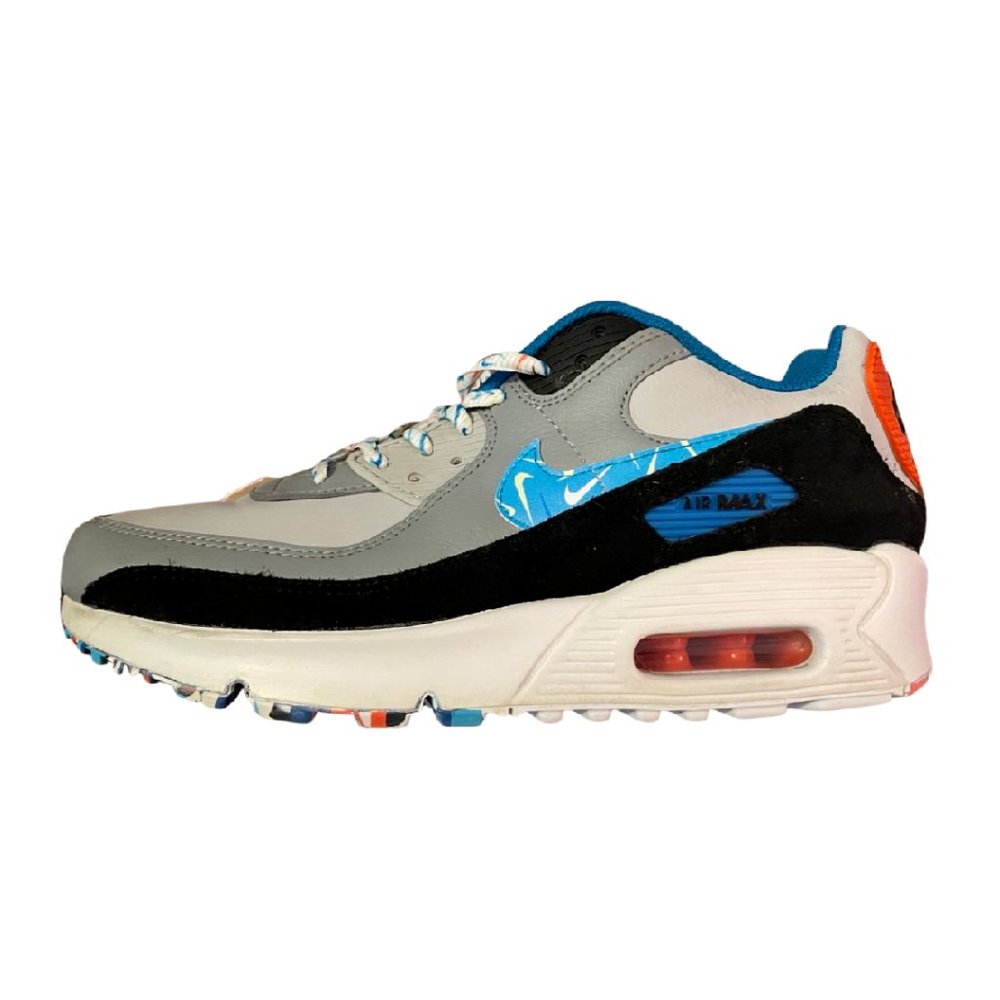 Nike Kid's Air Max 90 LTR Youth size 6.5 Athletic Gray Blue Orange FREE SHIPPING